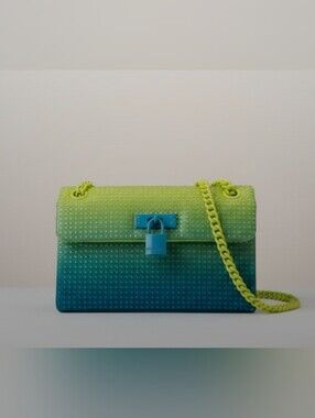 Kurt Geiger Gradient Lime to Teal Shoulder Bag with Chain Strap